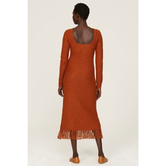 Pamela Love Orange Fringe Knit Long Sleeve Midi Boho Sweater Dress Size Medium - Picture 3 of 12